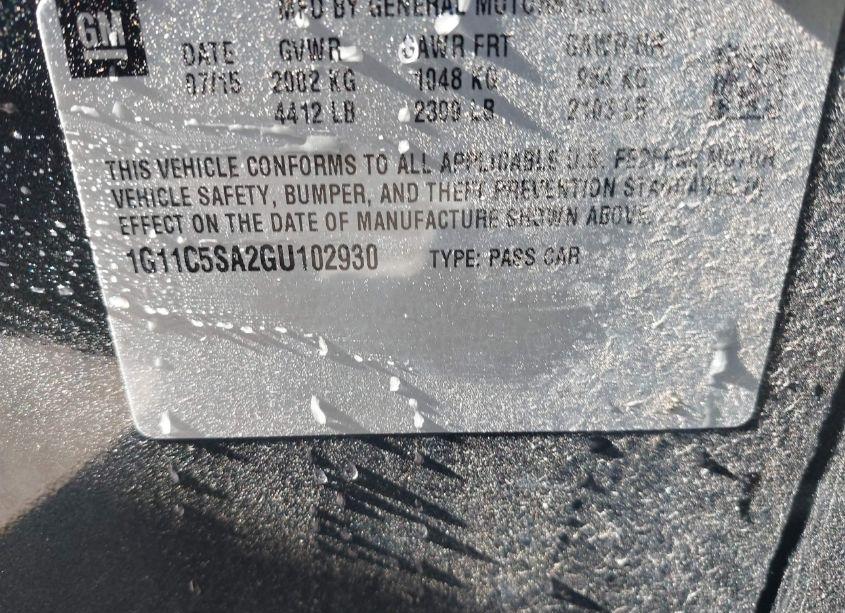 Photo 9 of 2016 Chevrolet Malibu LIMITED LT (VIN 1G11C5SA2GU102930)