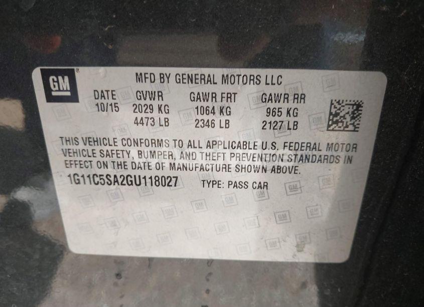 Photo 9 of 2016 Chevrolet Malibu LIMITED LT (VIN 1G11C5SA2GU118027)