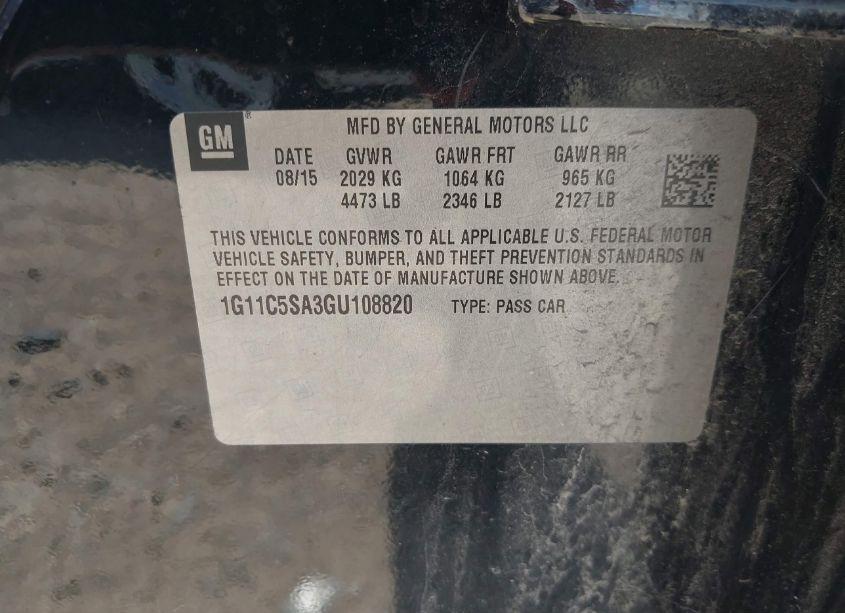 Photo 9 of 2016 Chevrolet Malibu LIMITED LT (VIN 1G11C5SA3GU108820)