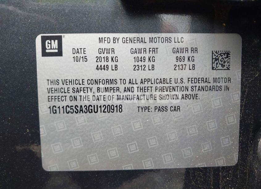 Photo 9 of 2016 Chevrolet Malibu LIMITED LT (VIN 1G11C5SA3GU120918)