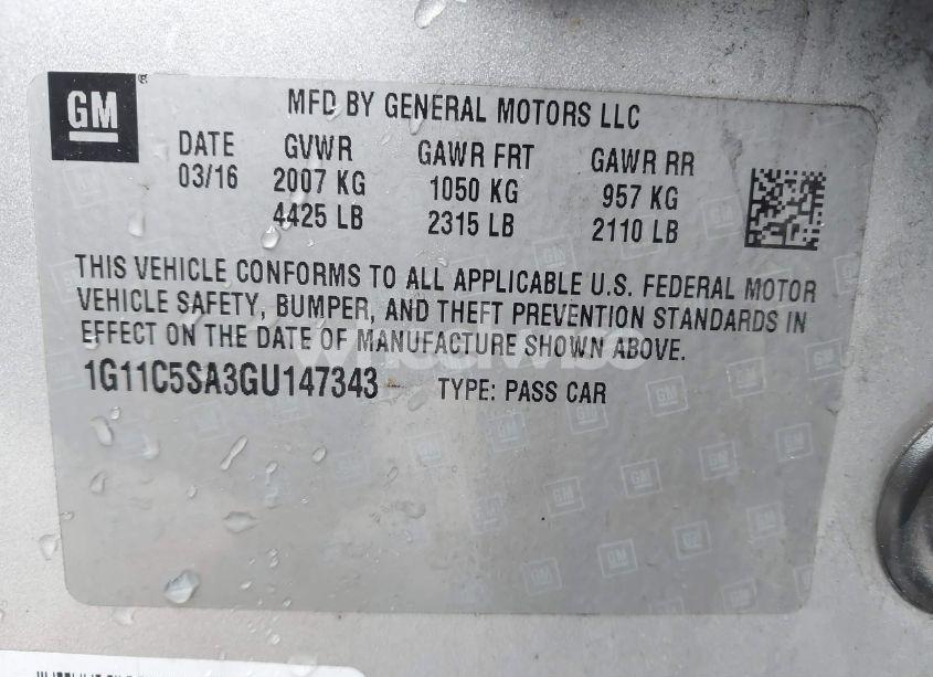 Photo 9 of 2016 Chevrolet Malibu LIMITED LT (VIN 1G11C5SA3GU147343)