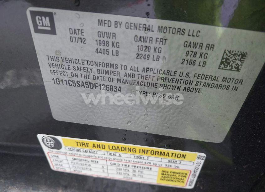 Photo 9 of 2013 Chevrolet Malibu 1LT (VIN 1G11C5SA5DF126834)