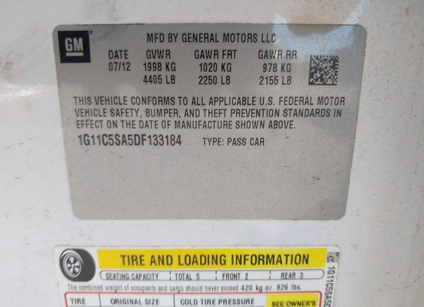 Photo 9 of 2013 Chevrolet Malibu 1LT (VIN 1G11C5SA5DF133184)