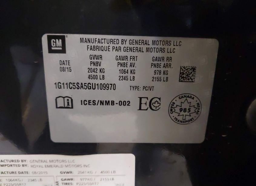 Photo 9 of 2016 Chevrolet Malibu LIMITED LT (VIN 1G11C5SA5GU109970)