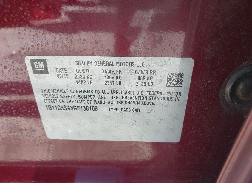 Photo 9 of 2016 Chevrolet Malibu LIMITED LT (VIN 1G11C5SA8GF138108)