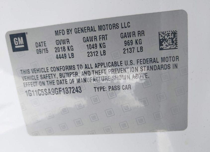 Photo 9 of 2016 Chevrolet Malibu LIMITED LT (VIN 1G11C5SA9GF137243)