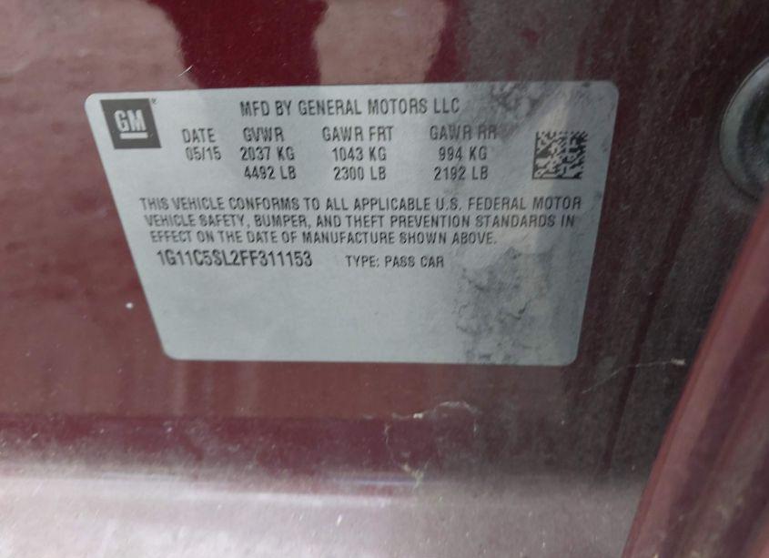 Photo 9 of 2015 Chevrolet Malibu 1LT (VIN 1G11C5SL2FF311153)