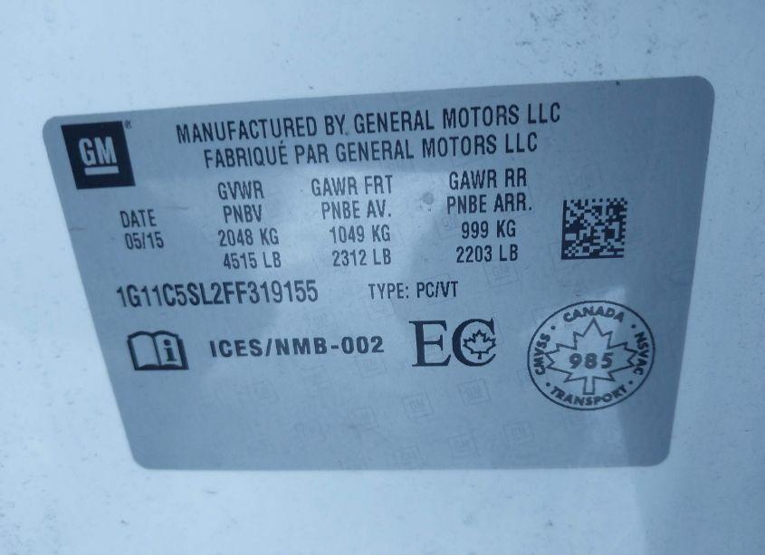 Photo 9 of 2015 Chevrolet Malibu 1LT (VIN 1G11C5SL2FF319155)