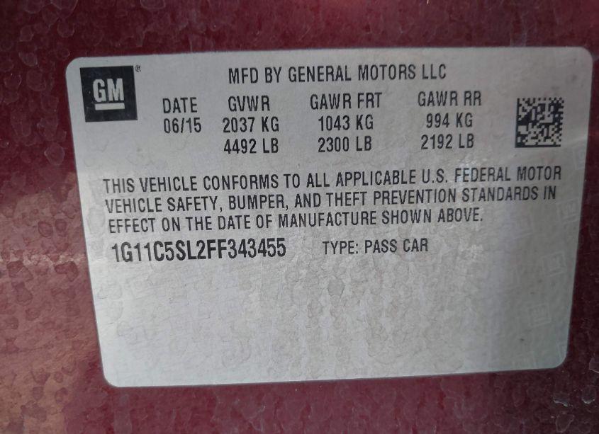Photo 9 of 2015 Chevrolet Malibu 1LT (VIN 1G11C5SL2FF343455)
