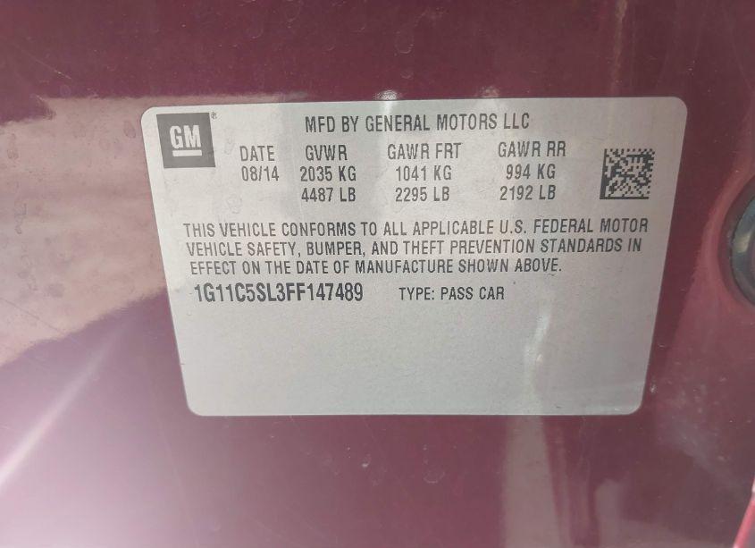 Photo 9 of 2015 Chevrolet Malibu 1LT (VIN 1G11C5SL3FF147489)