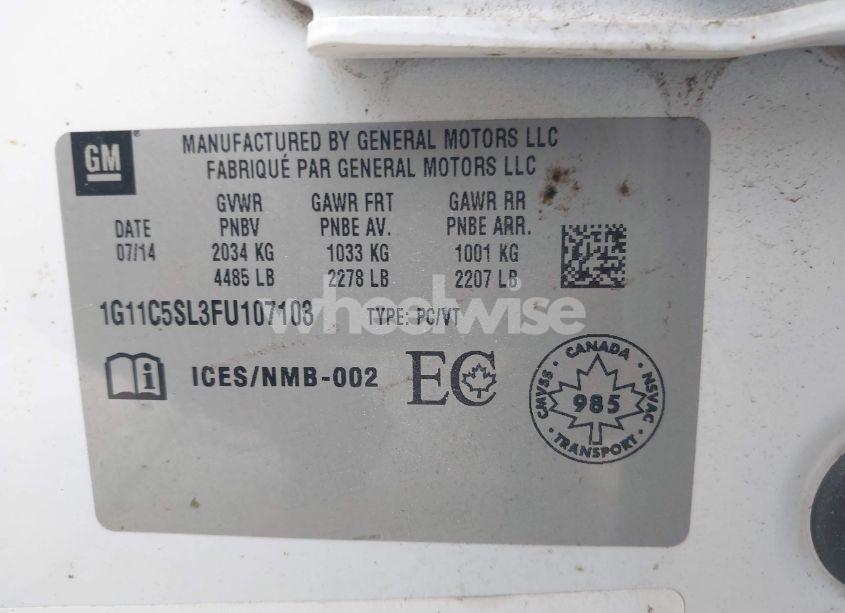 Photo 9 of 2015 Chevrolet Malibu 1LT (VIN 1G11C5SL3FU107103)