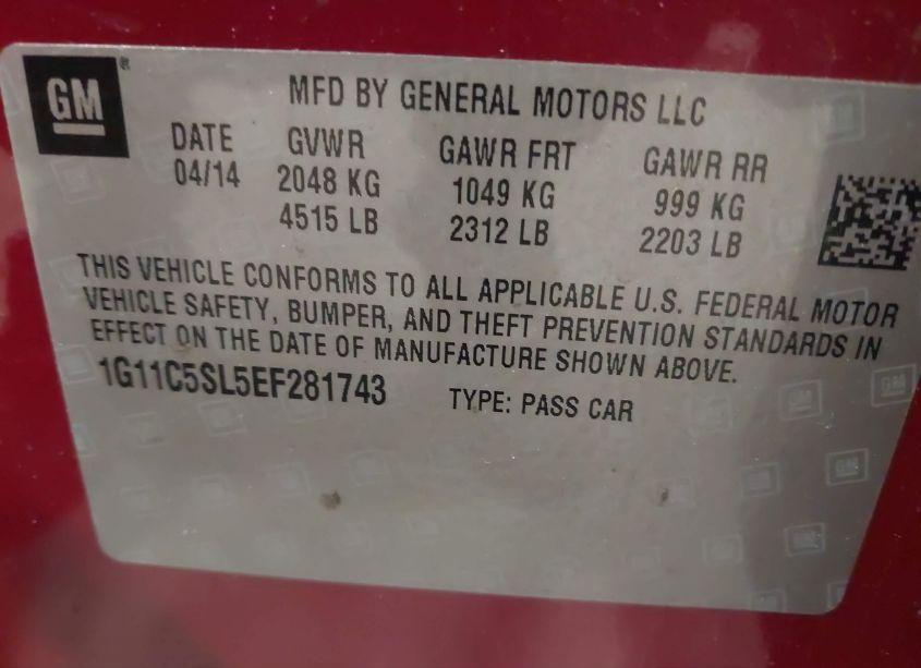 Photo 9 of 2014 Chevrolet Malibu 1LT (VIN 1G11C5SL5EF281743)