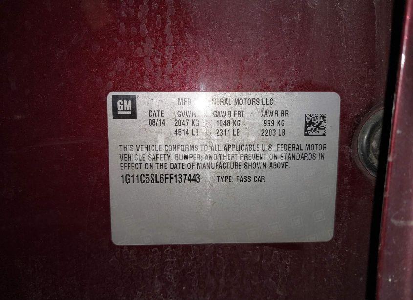 Photo 9 of 2015 Chevrolet Malibu 1LT (VIN 1G11C5SL6FF137443)