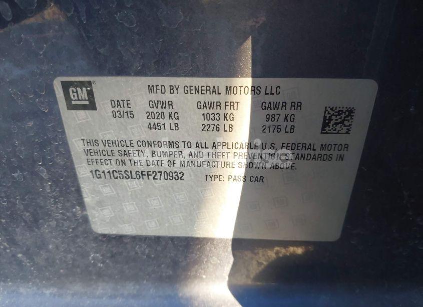 Photo 9 of 2015 Chevrolet Malibu 1LT (VIN 1G11C5SL6FF270932)