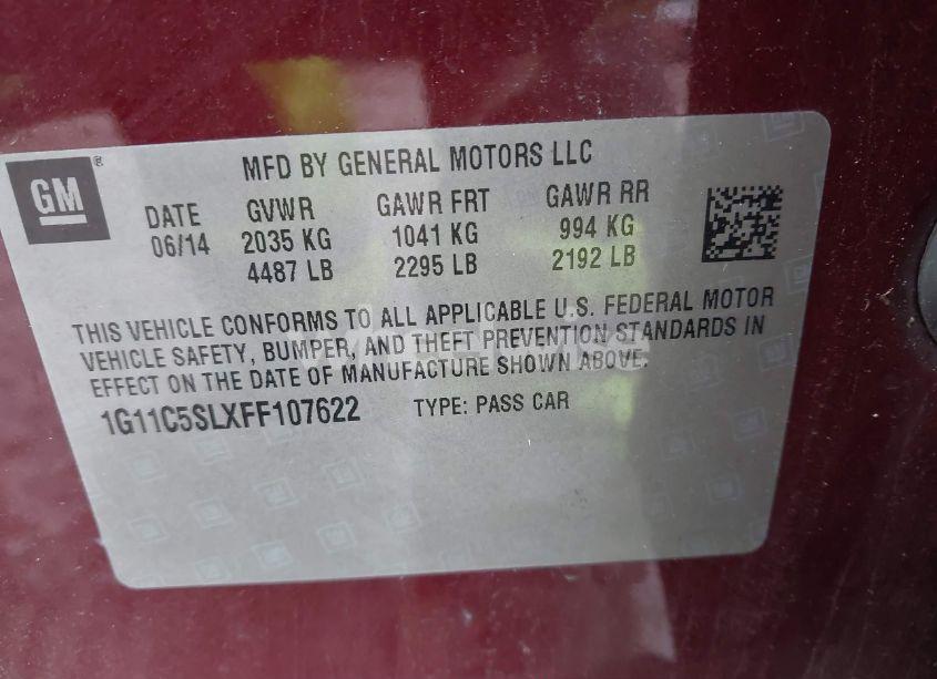 Photo 9 of 2015 Chevrolet Malibu 1LT (VIN 1G11C5SLXFF107622)