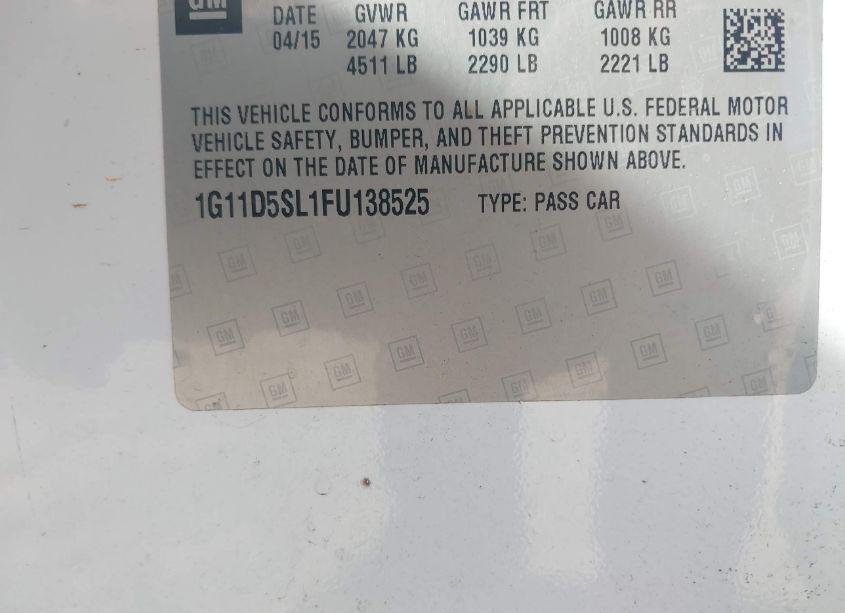 Photo 9 of 2015 Chevrolet Malibu 2LT (VIN 1G11D5SL1FU138525)