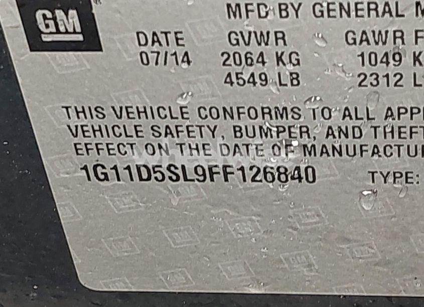 Photo 9 of 2015 Chevrolet Malibu 2LT (VIN 1G11D5SL9FF126840)