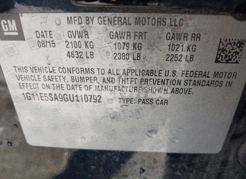 Photo 9 of 2016 Chevrolet Malibu LIMITED LTZ (VIN 1G11E5SA9GU110792)