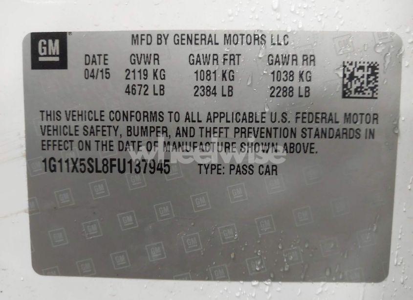 Photo 9 of 2015 Chevrolet Impala 1FL (VIN 1G11X5SL8FU137945)