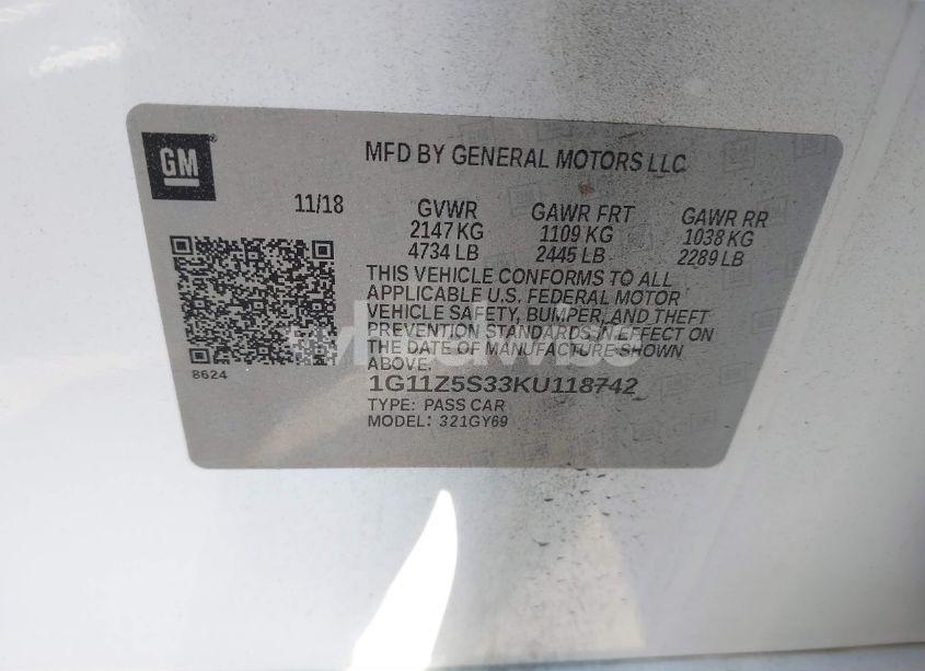 Photo 9 of 2019 Chevrolet Impala LT (VIN 1G11Z5S33KU118742)