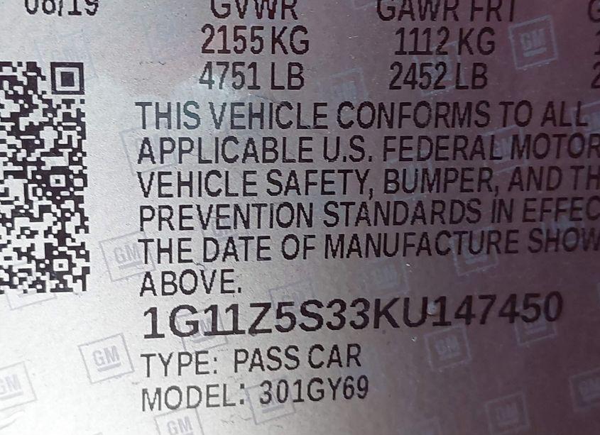 Photo 9 of 2019 Chevrolet Impala LT (VIN 1G11Z5S33KU147450)