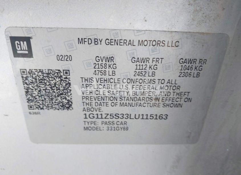 Photo 9 of 2020 Chevrolet Impala FWD LT (VIN 1G11Z5S33LU115163)