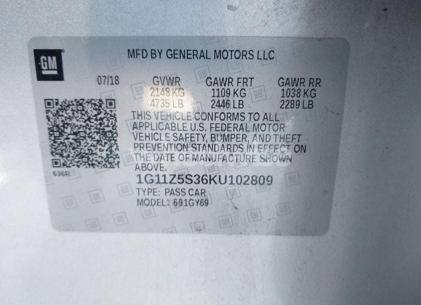 Photo 9 of 2019 Chevrolet Impala LT (VIN 1G11Z5S36KU102809)