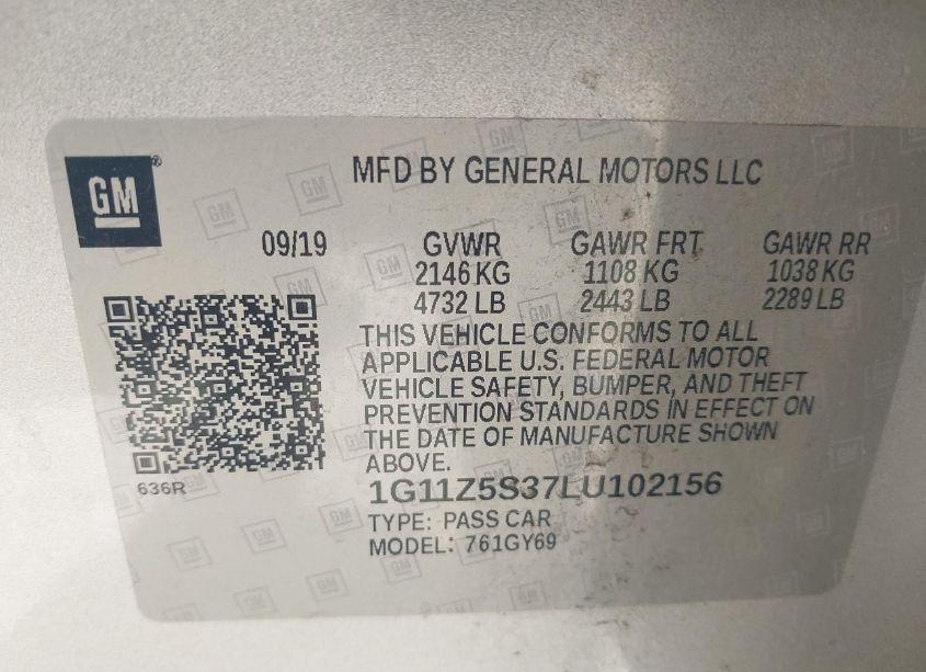 Photo 9 of 2020 Chevrolet Impala FWD LT (VIN 1G11Z5S37LU102156)