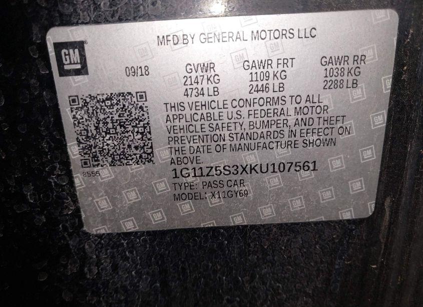 Photo 9 of 2019 Chevrolet Impala LT (VIN 1G11Z5S3XKU107561)