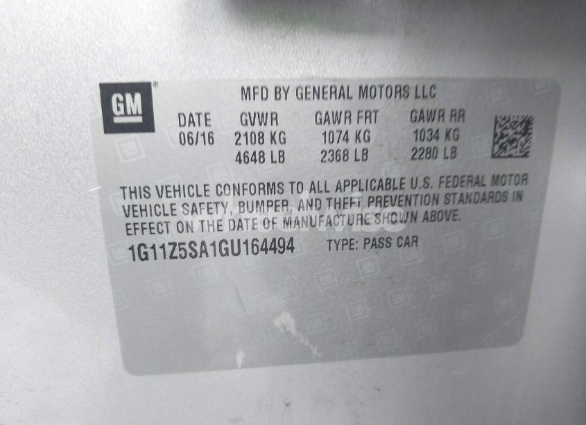 Photo 9 of 2016 Chevrolet Impala LS (VIN 1G11Z5SA1GU164494)