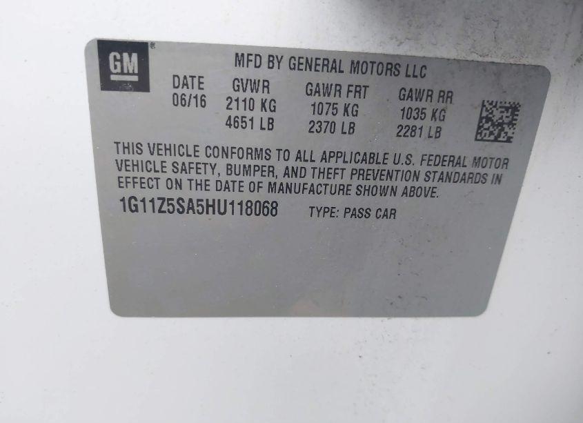 Photo 9 of 2017 Chevrolet Impala LS (VIN 1G11Z5SA5HU118068)