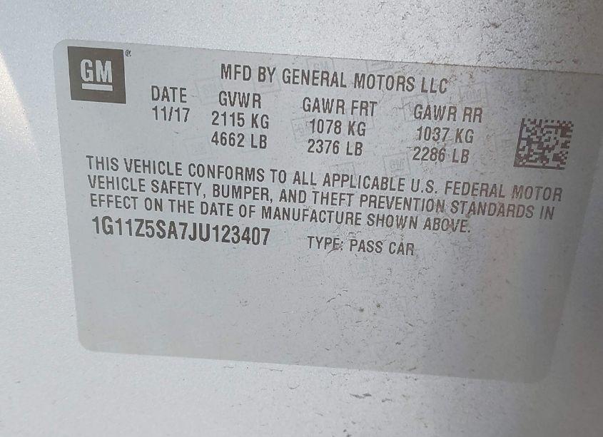 Photo 9 of 2018 Chevrolet Impala LS (VIN 1G11Z5SA7JU123407)