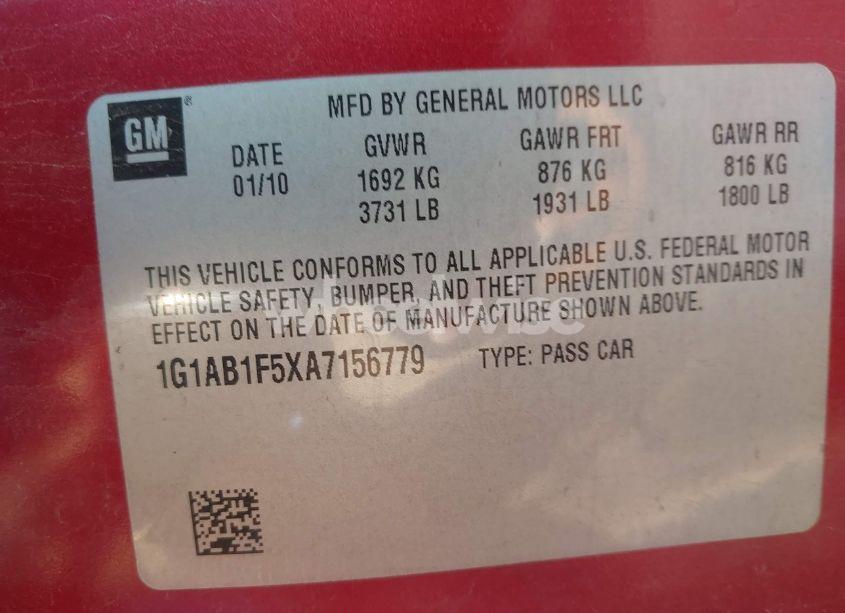 Photo 9 of 2010 Chevrolet Cobalt LS (VIN 1G1AB1F5XA7156779)