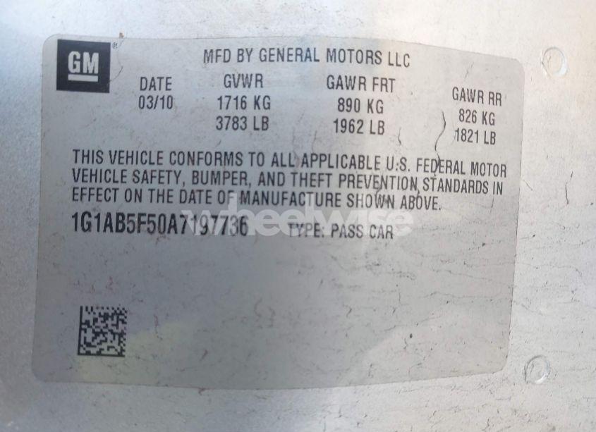 Photo 9 of 2010 Chevrolet Cobalt LS (VIN 1G1AB5F50A7197736)