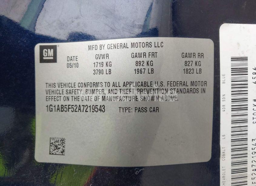 Photo 9 of 2010 Chevrolet Cobalt LS (VIN 1G1AB5F52A7219543)