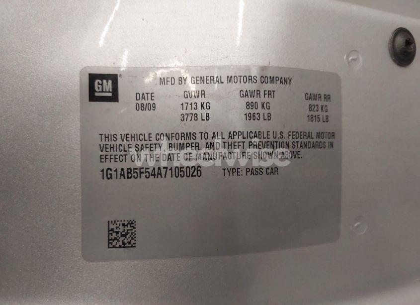 Photo 9 of 2010 Chevrolet Cobalt LS (VIN 1G1AB5F54A7105026)