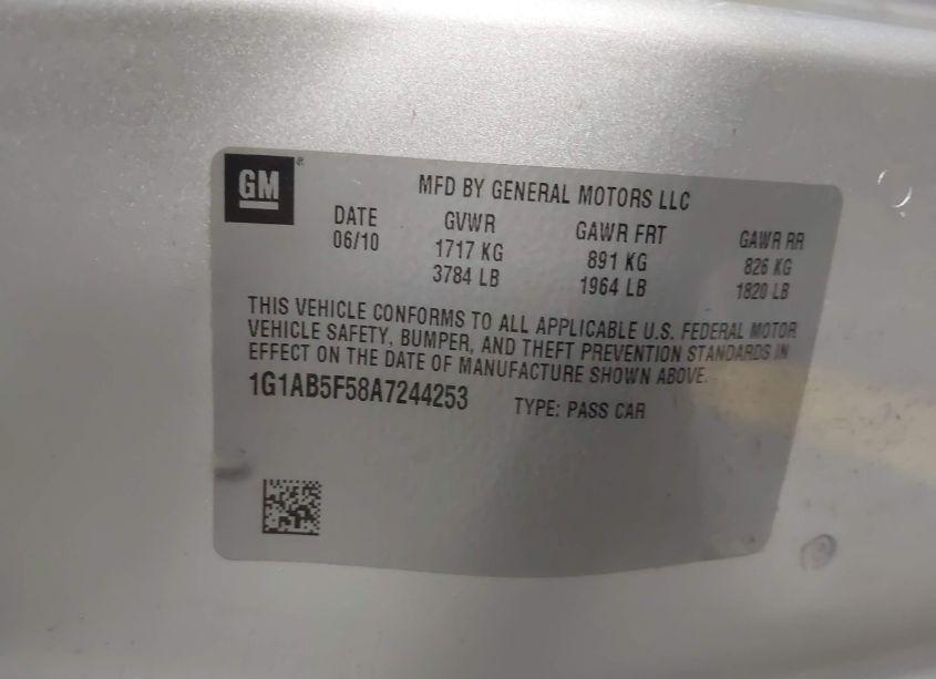 Photo 9 of 2010 Chevrolet Cobalt LS (VIN 1G1AB5F58A7244253)