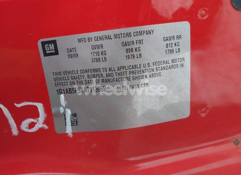 Photo 9 of 2010 Chevrolet Cobalt LS (VIN 1G1AB5F5XA7113969)