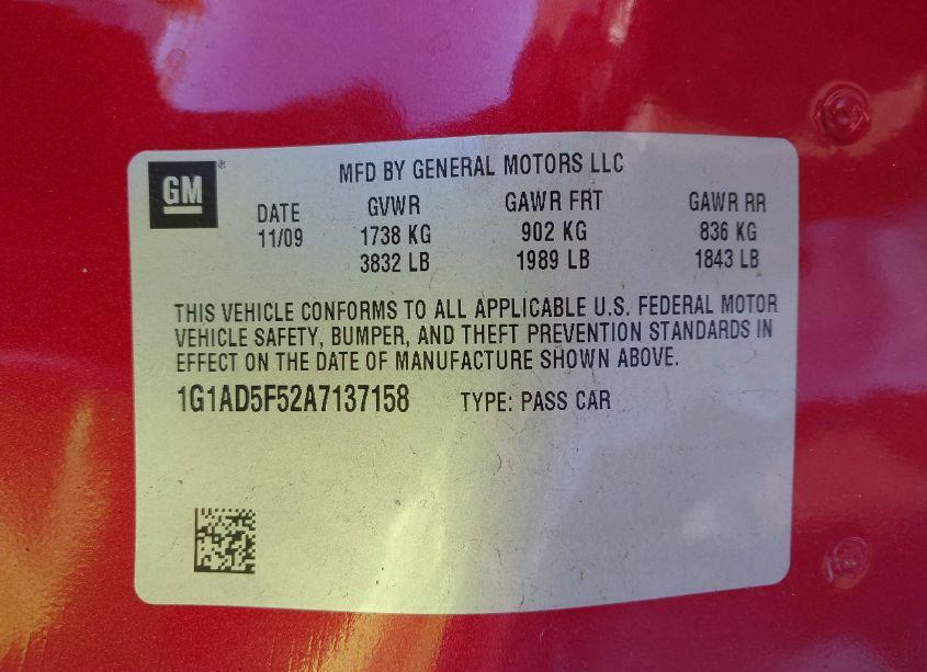 Photo 9 of 2010 Chevrolet Cobalt LT (VIN 1G1AD5F52A7137158)