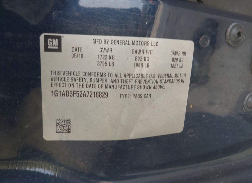 Photo 9 of 2010 Chevrolet Cobalt LT (VIN 1G1AD5F52A7216829)