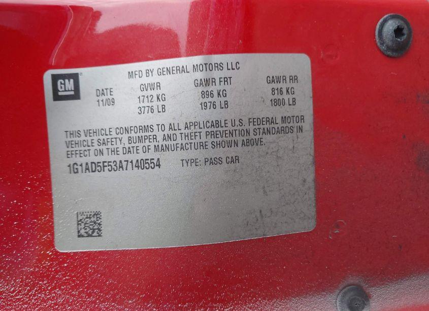 Photo 9 of 2010 Chevrolet Cobalt LT (VIN 1G1AD5F53A7140554)