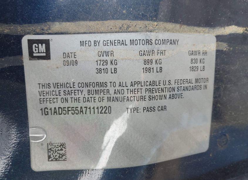 Photo 9 of 2010 Chevrolet Cobalt LT (VIN 1G1AD5F55A7111220)