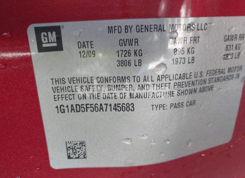 Photo 9 of 2010 Chevrolet Cobalt LT (VIN 1G1AD5F56A7145683)