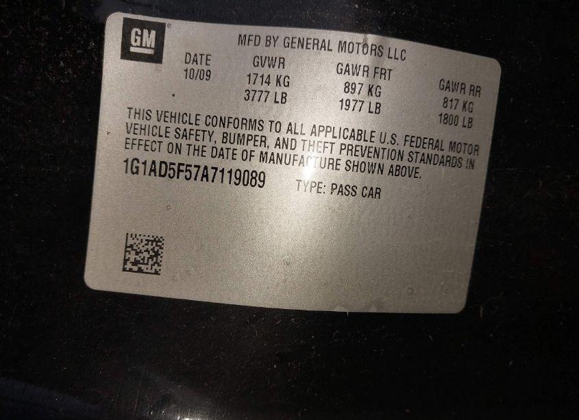 Photo 9 of 2010 Chevrolet Cobalt LT (VIN 1G1AD5F57A7119089)