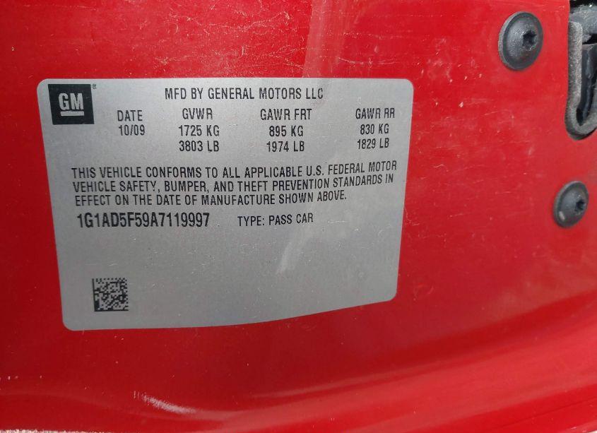 Photo 9 of 2010 Chevrolet Cobalt LT (VIN 1G1AD5F59A7119997)