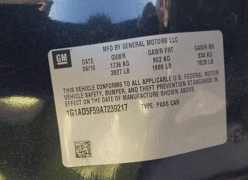 Photo 9 of 2010 Chevrolet Cobalt LT (VIN 1G1AD5F59A7239217)