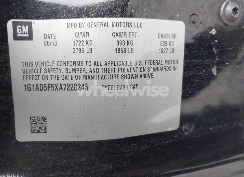 Photo 9 of 2010 Chevrolet Cobalt LT (VIN 1G1AD5F5XA7228243)