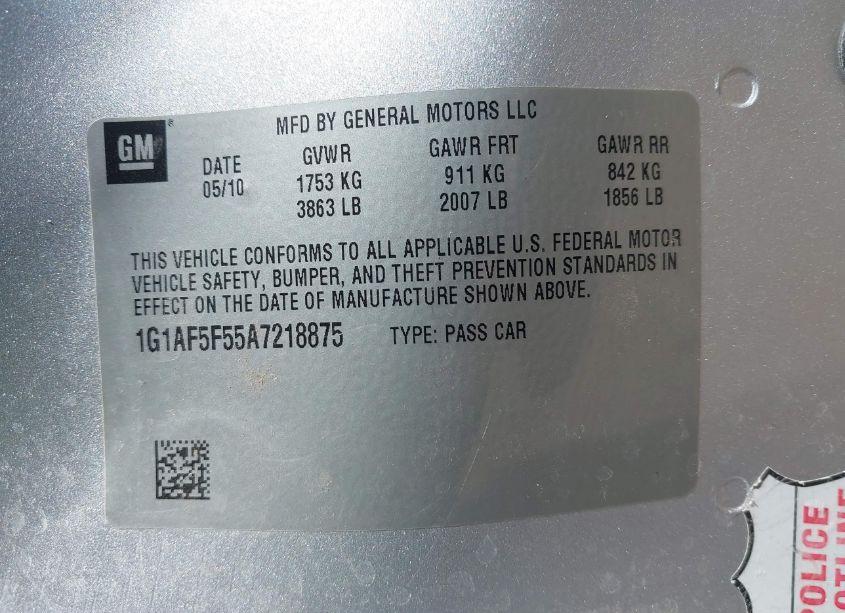 Photo 9 of 2010 Chevrolet Cobalt LT (VIN 1G1AF5F55A7218875)