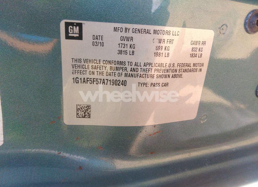 Photo 9 of 2010 Chevrolet Cobalt LT (VIN 1G1AF5F57A7190240)