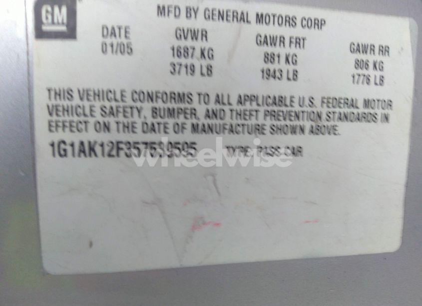 Photo 9 of 2005 Chevrolet Cobalt (VIN 1G1AK12F357539595)